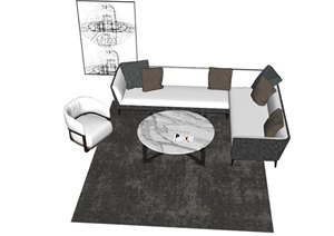现代完整的独特沙发组合SU(草图大师)模型