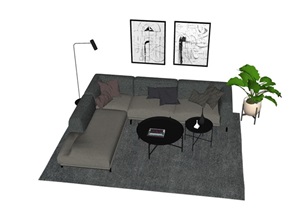 某详细的完整独特沙发组合SU(草图大师)模型