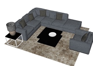 某现代完整的详细独特沙发组合SU(草图大师)模型