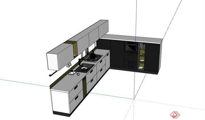 某室内厨房详细的橱柜素材su模型
