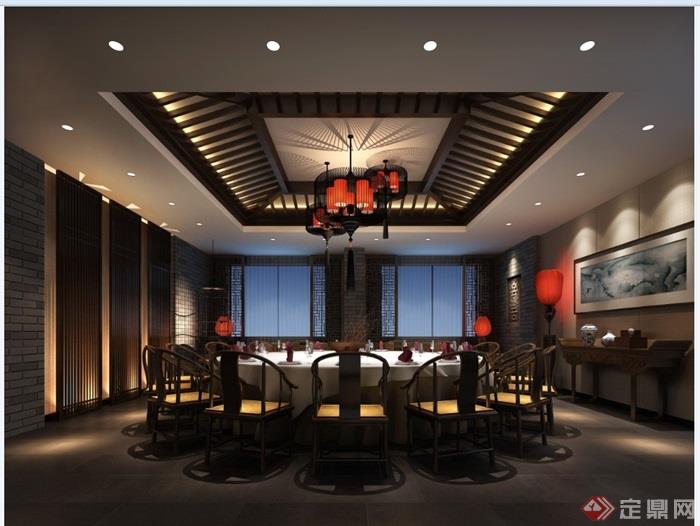 新中式饭店餐厅装饰设计jpg效果图