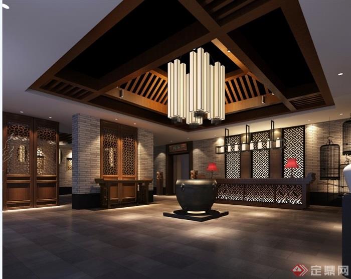 新中式饭店餐厅装饰设计jpg效果图
