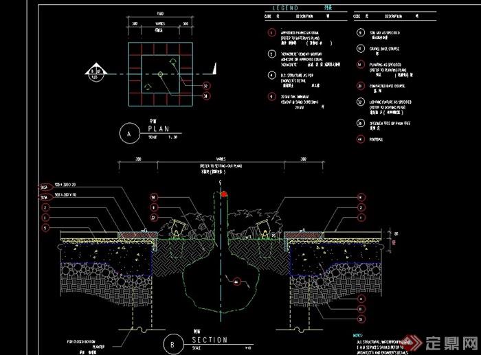 详细的整体完整树池素材设计cad施工图