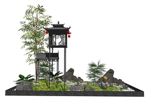 新中式景观小品庭院景观假山石头植物 SU(草图大师)模型
