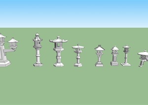 新中式灯柱中式日式石灯笼景观小品组件SU(草图大师)模型
