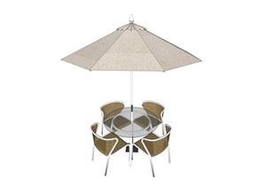 休闲桌椅带太阳伞遮阳伞桌椅园林景观小品SU(草图大师)模型