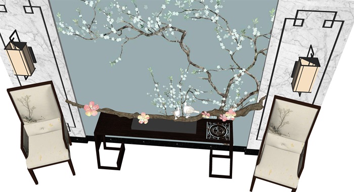 新中式背景墙设计茶室摆设(2)