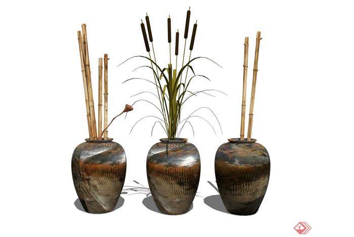 新中式花瓶陶罐装饰品摆件SU模型 - 副本 (2)