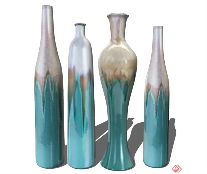 新中式花瓶装饰品摆件陈设SU模型