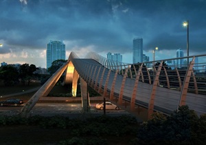 城市未来现代吊桥过道景观设计ps效果图
