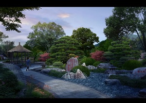 公园日式山石景观设计ps效果图