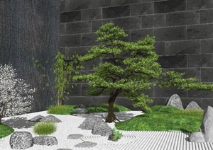 新中式庭院景观 景观小品景观树 石头  植物SU(草图大师)模型