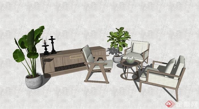 现代中式组合沙发su模型