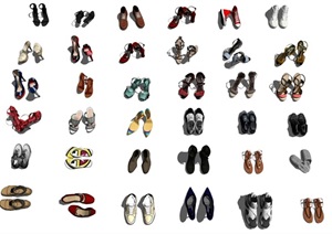 现代鞋子运动鞋高跟鞋女鞋男鞋SU(草图大师)模型