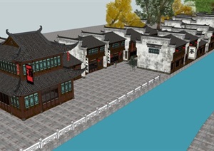 中式古典徽派商业街景观设计模型素材