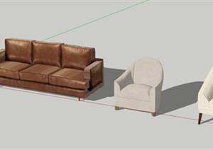 美式经典单人沙发多人沙发SU(草图大师)模型