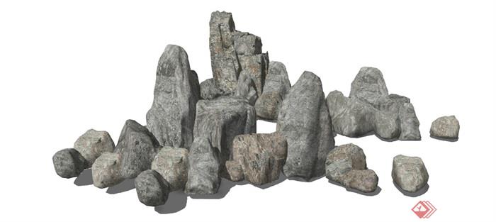 现代假山石头景观小品叠石景石SU模型 - 副本 (2)