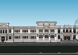 红色文化馆欧式街道设计欧式外观民国风的建筑外立面设计SU(草图大师)模型
