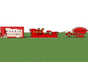 现代党建标牌红色文化标语牌宣传栏园林景墙小品SU(草图大师)模型