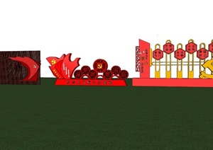现代精品红色文化标牌精品党建标语牌宣传栏展厅展馆景墙园林景墙小品SU(草图大师)模型