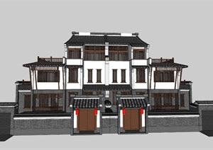 中式别墅建筑的SU(草图大师)模型设计