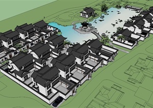 新中式别墅建筑景观设计SU(草图大师)模型素材