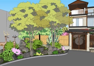 别墅日式庭院景观设计SU(草图大师)模型素材
