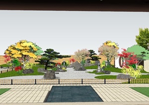 某售楼部日式景观庭院花园景观设计SU(草图大师)模型素材