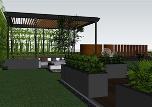 现代别墅庭院花园现代景观设计SU(草图大师)模型素材