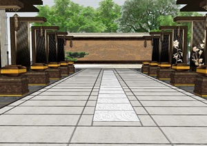 中式古建别墅院落花园局部景观设计SU(草图大师)模型素材
