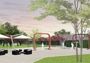大型商场建筑露台花园景观设计SU(草图大师)模型素材