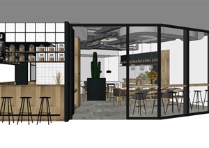 现代简约咖啡厅餐厅SU(草图大师)设计素材