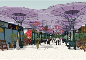 两套商业街景观设计SU(草图大师)模型素材