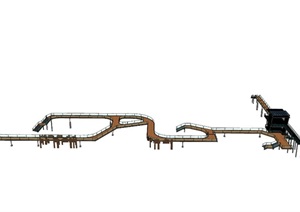 湿地公园湖景中式木制栈道SU(草图大师)设计模型素材