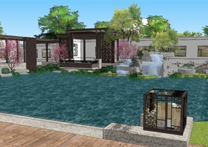 新中式花园景观设计SU(草图大师)模型现代院子花园