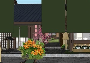 民俗风情小镇建筑景观花园商业旅游小镇设计SU(草图大师)模型素材