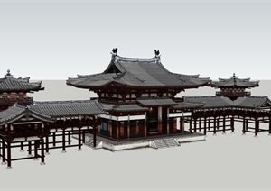 中式古建凉亭走廊景观设计SU(草图大师)模型
