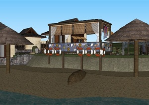 海边东南亚风格度假别墅景观SU(草图大师)模型