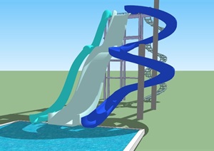 游泳池滑滑梯SU(草图大师)模型设计模型