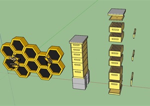 蜜蜂蜂巢蜂箱SU(草图大师)模型