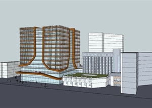 岳阳医院门诊综合楼建筑设计SU(草图大师)模型+CAD平立面图