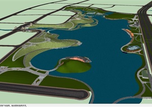 泸州市渔子溪公园景观设计SU(草图大师)模型+CAD总平面与彩平面图