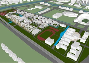 张家港高职园校园规划与建筑方案SU(草图大师)设计模型