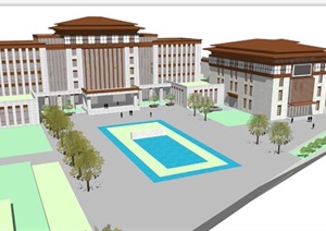 藏式办公楼 SU(草图大师)设计模型