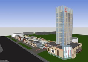商丘翡翠城酒店+商业街项目SU(草图大师)设计模型