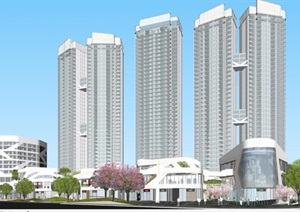 福州融侨外滩壹号 现代高层住宅+商业项目SU(草图大师)设计模型