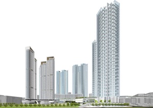 深圳中洲滨海华府二期超高层豪宅+商业方案SU(草图大师)设计模型