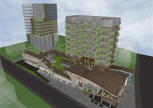 办公+商业+公寓综合体概念方案SU(草图大师)设计模型