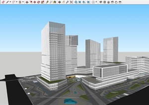 四川泸州自贸区办公总部基地项目SU(草图大师)设计模型