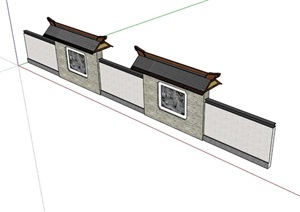 精致新中式景观围墙模型